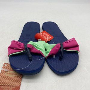 Havaianas Navy Blue Flip Flop Sandals with Pink and Mint Green Bow. Brand new,!